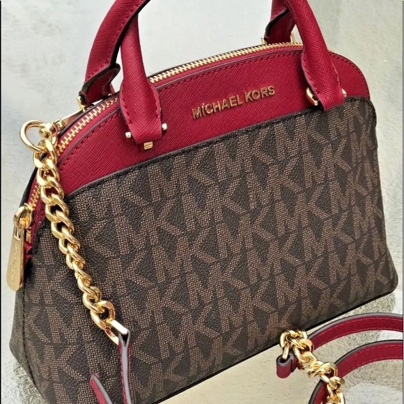 NWT MICHAEL KORS EMMY SMALL DOME SATCHEL CHERRY - Picture 3 of 6